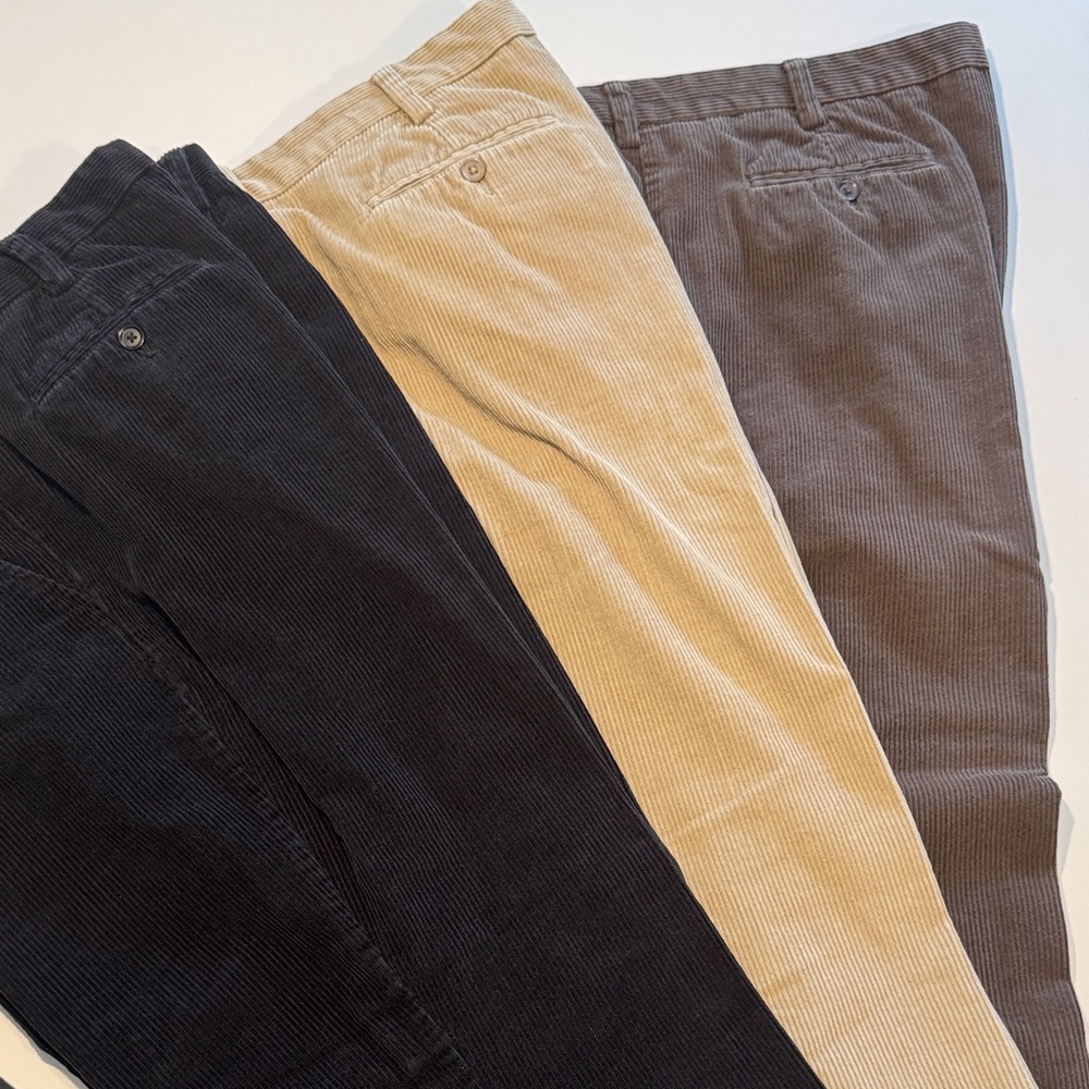 3 pairs of Nautica Men's Corduroy Pants - Black, Cream, and Brown